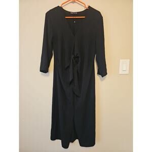 ZARA Womens Knotted Fluid Midi Dress Black Size‎ Medium 3/4 Sleeve Front Slit